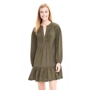 BANANA REPUBLIC Olive Flounce Hem V-Neck Dress